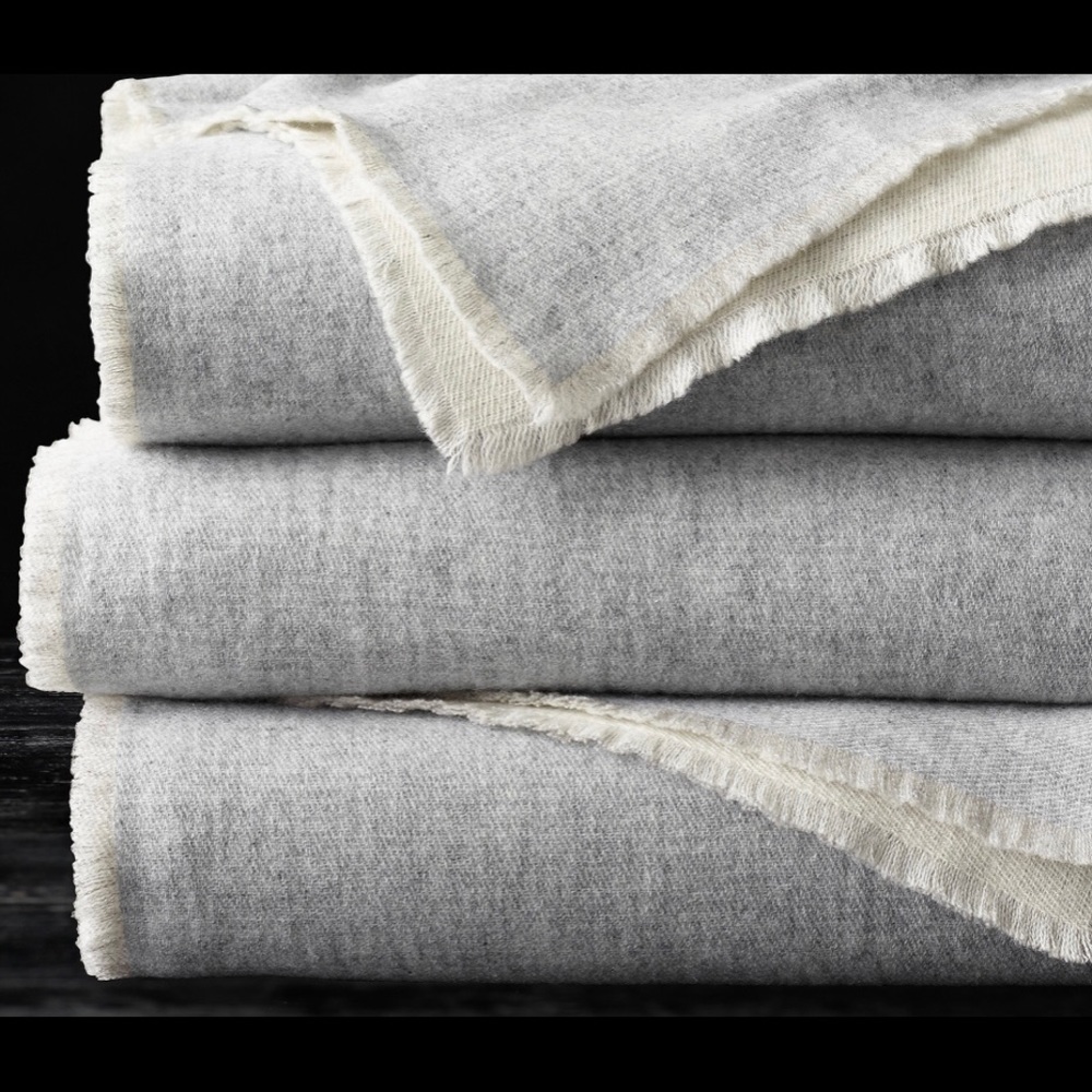 RH RESTORATION HARDWARE CASHMERE TWO-TONE THROW MIST & NATURAL RETAILS $1000+